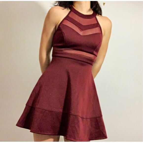 Emerald Sundae - Wine Burgundy Cocktail Party Dress - M - Picture 1 of 5